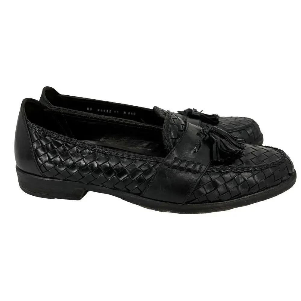 Bragano‎ Kiltie Tassel Loafer Dress Shoe Men's Size 11 Woven Black Leather Italy